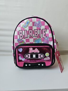 NWT Barbie Pink Checkered Retro Cassette Tape Mini Backpack